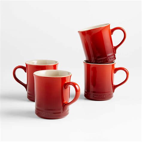 Le Creuset Set Of 4 Mugs Cerise Red Reviews Crate Barrel