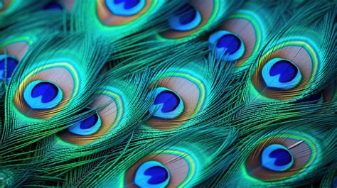 Close Up Of Stunning Exotic Peacock Feathers Background Peacock Blue