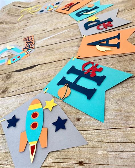 Rocket Banner Space Ship Party Decorations Spaceship Theme Etsy