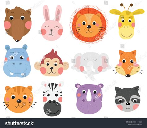 Cute Wild Animals Face Set Stock Vector Royalty Free 1401411005