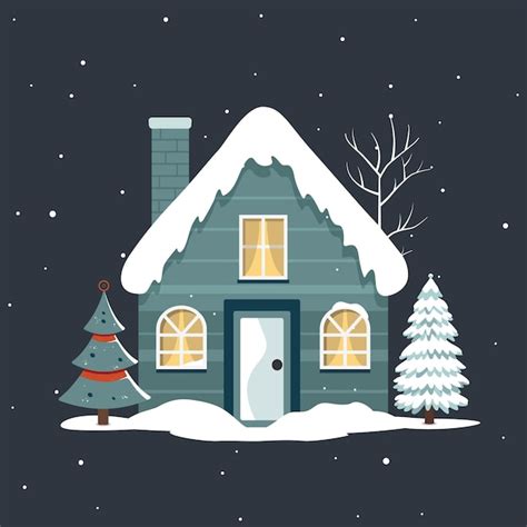 Premium Vector Christmas Scandinavian House And Trees Cute Scandi