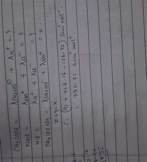 The Molar Conductivity Of Nacl Hcl And Ch Coona At Infinite Dilution