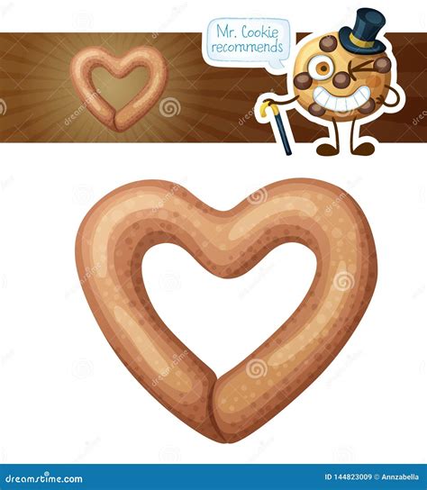 Heart Shaped Pretzel Cookie Illustration Cartoon Vector Icon Isolated