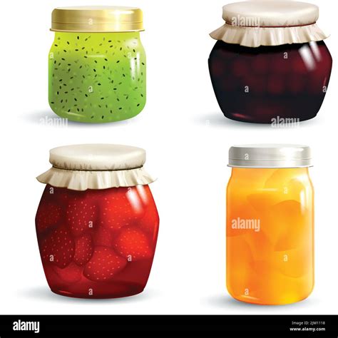 Natural Fruit Jam Preserves Jar Set With Realistic Kiwi Cherry