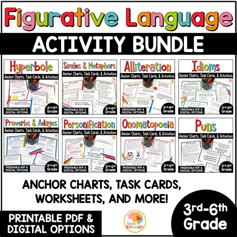 Figurative Language Activities Worksheets Task Cards Bundle