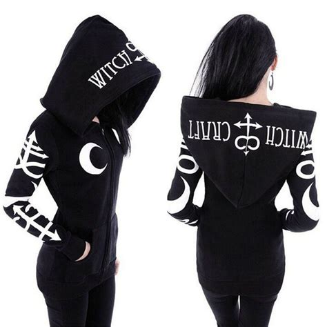 Witch Craft Gothic Dame Lässiges Kapuze Sweatjacke Mondbrief Punk