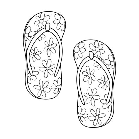 Coloriage De Chaussures Tongs Doodle En Contour Avec Motif Floral Paire ...