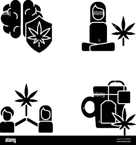 Cannabis And Mental Health Black Glyph Icons Set On White Space Stock