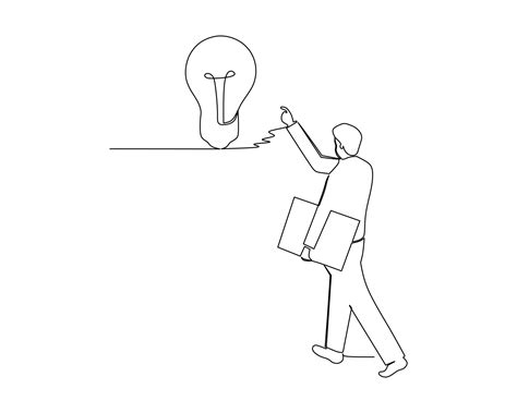 Continuous single one drawing The businessman is pointing to the lamp