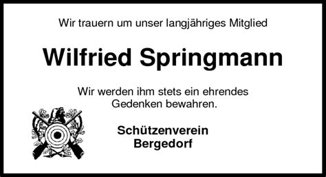 Traueranzeigen Von Wilfried Springmann Nordwest Trauer De