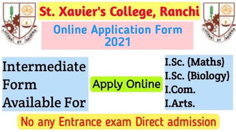 St Xaviers College Ranchi Intermediate Admission 2021 Intermediate