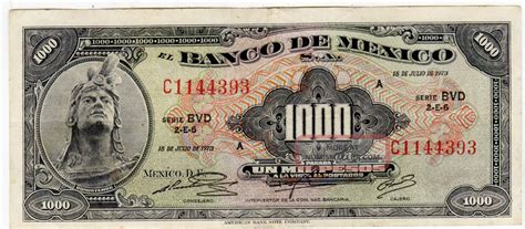 Mexico 1973 1000 Pesos Cuauhtemoc Serie Bdv C1144393 Banknote