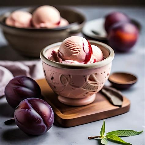 Premium Photo Homemade Roasted Plum Ice Cream Recipe Food Photography Ai