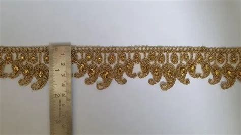 Golden Saree Sequence Work Polyester Lace Roll Length 9 Meter Width