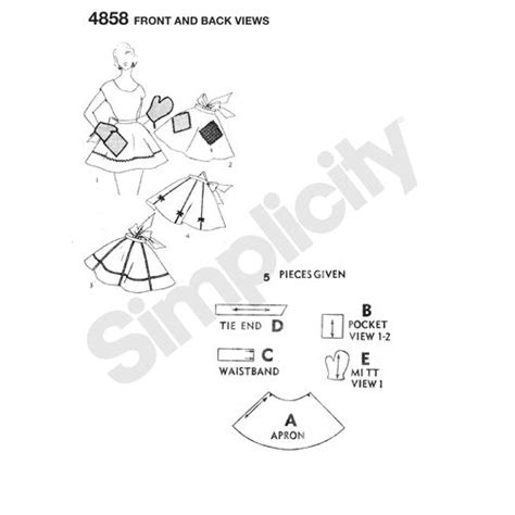 Simplicity Craft 1950s Vintage Apron Pattern 4858 Front Back View