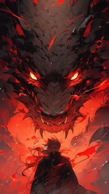 Premium AI Image | an anime and dragon in red