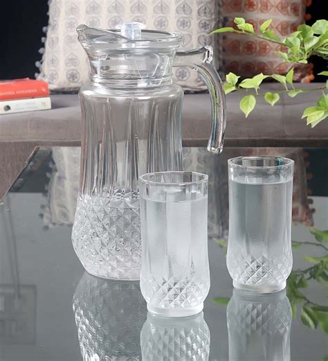 Buy Textured Glass Set Of 7 Water Jug With Glass At 29 Off By Ceradeco Pepperfry