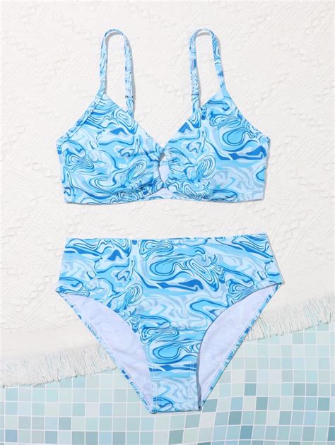 Tween Girl Fluid Pattern Bikini Set Summer Beach SHEIN USA