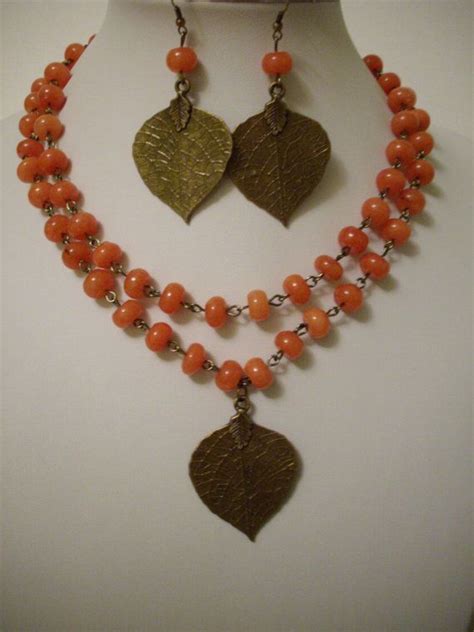 Rustic Orange Dyed Jade Bead Double Strand Necklace