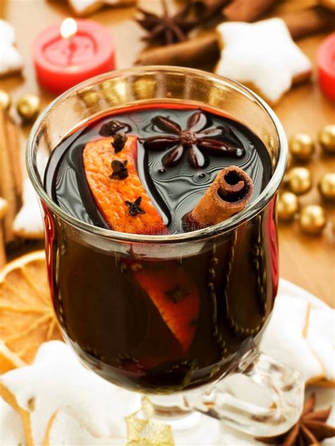 Cup Of Hot Red Mulled Wine Isolated On White Background With Christmas Spices Orange Slice