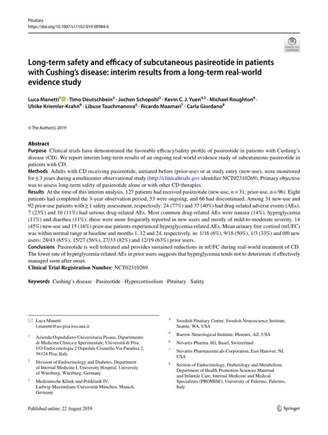 Pdf Long Term Safety And Efficacy Of Subcutaneous Pasireotide In