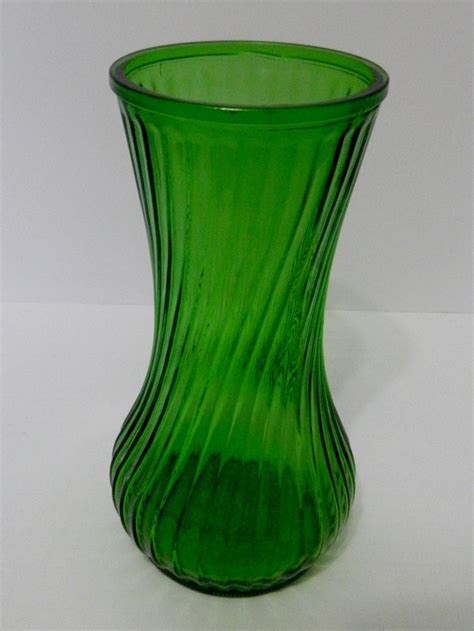 Hoosier Glass Tall Vase Green 4091 Large 10 Inches Swirl Etsy