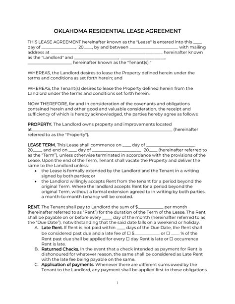 Oklahoma Residential Lease Agreement 2021 Pdf And Word