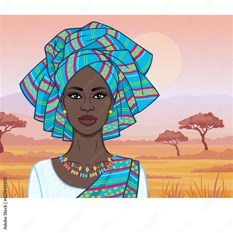 African Beauty Animation Portrait Of The Beautiful Black Woman In A Turban And Ancient Clothes