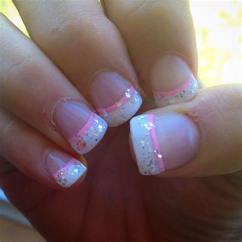 White French Manicure With A Twist Silver Glitter And A Light Baby