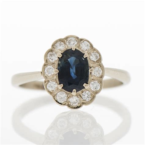 RING Fasettslipad Safir Briljantslipade Diamanter 14K Vitguld