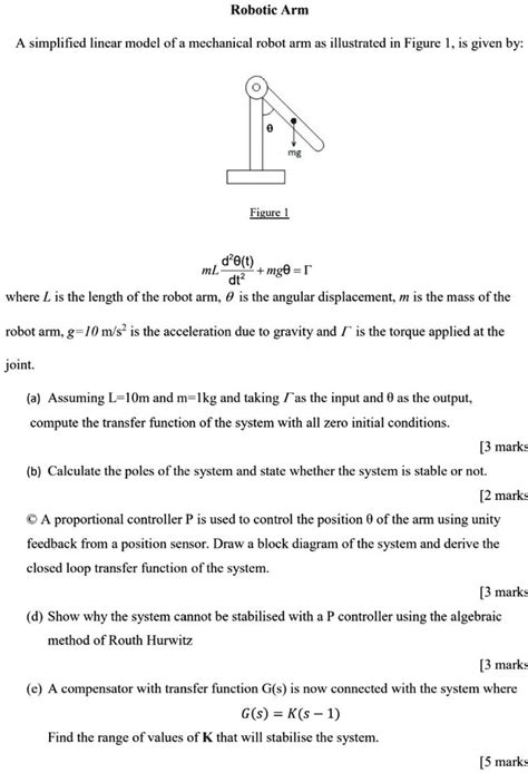 SOLVED: Robotic Arm A simplified linear model of a mechanical robot arm ...