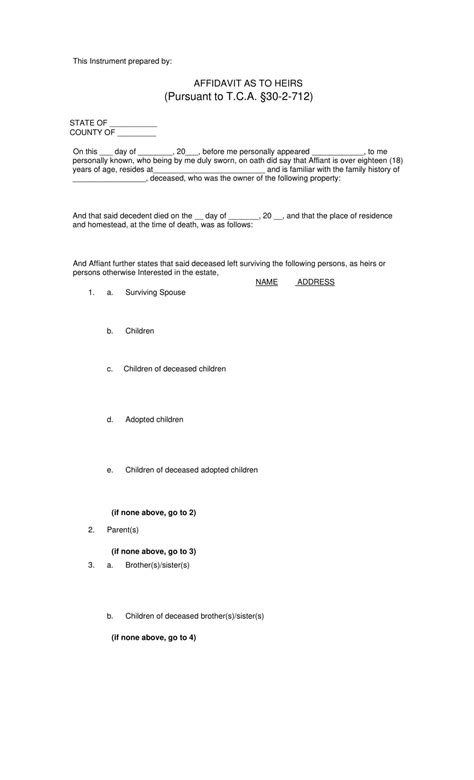 Free Printable Affidavit Of Heirship Templates Pdf Word Simple