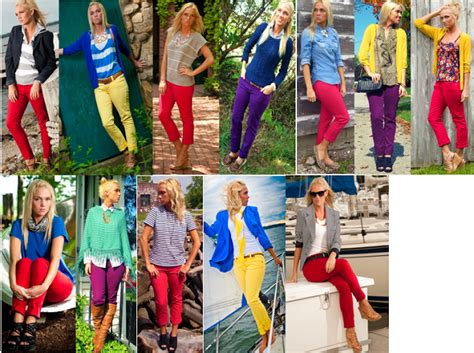 How To Wear Colored Jeans Colored Jeans Outfits Colored Jeans