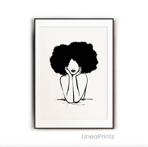 Black Woman Line Drawing Printable Wall Art Curious Girl Etsy