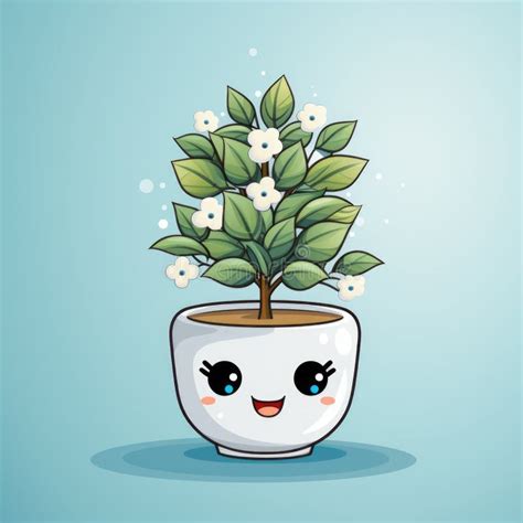 A Cartoon Potted Plant With A Happy Face Stock Illustration