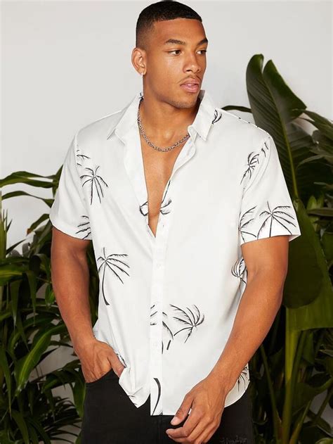 Men Palm Tree Print Shirt Shein Usa Camisas Masculinas Camisas