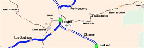 Carte des trains directs au départ de Saintes en 2020