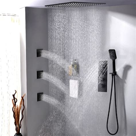 Luxury Modern Square Ceiling Mount Rain Shower System With Hand Shower