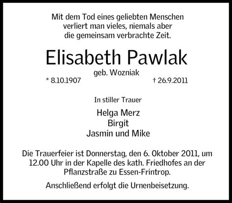 Traueranzeigen Von Elisabeth Pawlak Trauer In NRW De