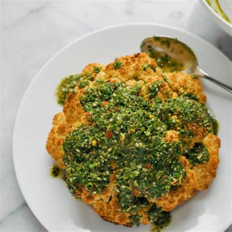 This Recipe For Whole Roasted Cauliflower With Chimichurri Sauce Is Both Stunning And