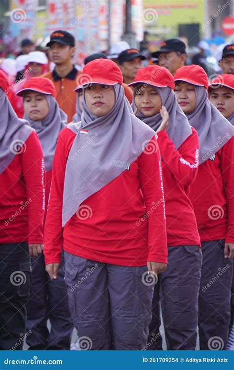 Indonesian Participating In Marching Baris Berbaris To Celebrate