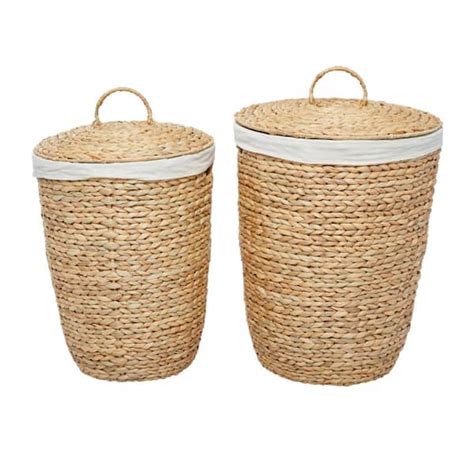 Litton Lane Seagrass Handmade Storage Basket With Liner And Matching Tops Set Of 2 041275