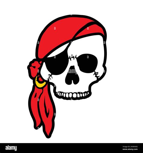 Jolly Roger Pirate Skull With Red Bandana Eyepatch And Earring Vector