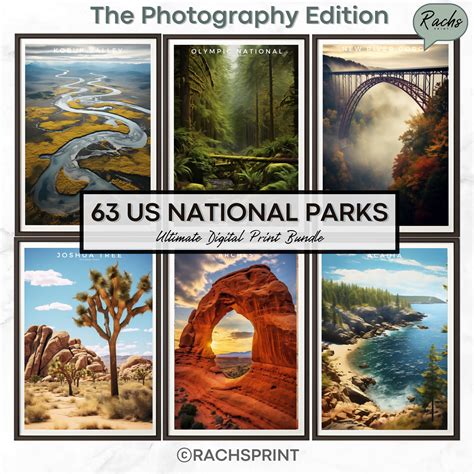 63 US National Park Prints, USA Parks Digital Posters, National Park