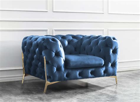 Fauteuil Capitonn Chesterfield Velours Bleu Carmen Dip