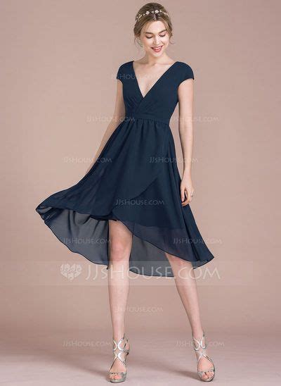 [us 99 00] A Line V Neck Asymmetrical Chiffon Bridesmaid Dress Jjs