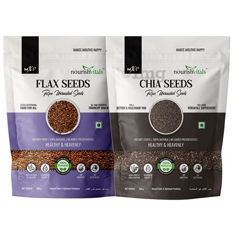 Nourishvitals Combo Pack Of Flax Seeds Raw Unroasted And Chia Seeds Raw Unroasted 200gm Each