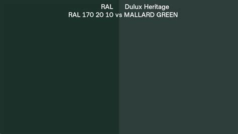 Ral Ral 170 20 10 Vs Dulux Heritage Mallard Green Side By Side Comparison