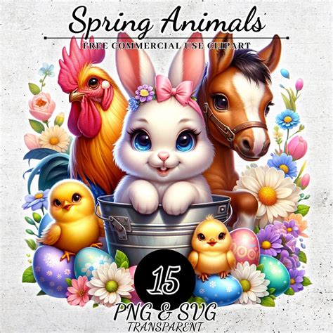 Easter Spring Animals Clipart, Spring Decorations Clipart, Cute Animal ...