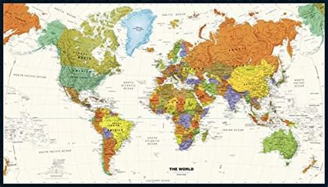 Globe Turner Contemporary World Wall Map 50 X 28 5 Inches Laminated Office